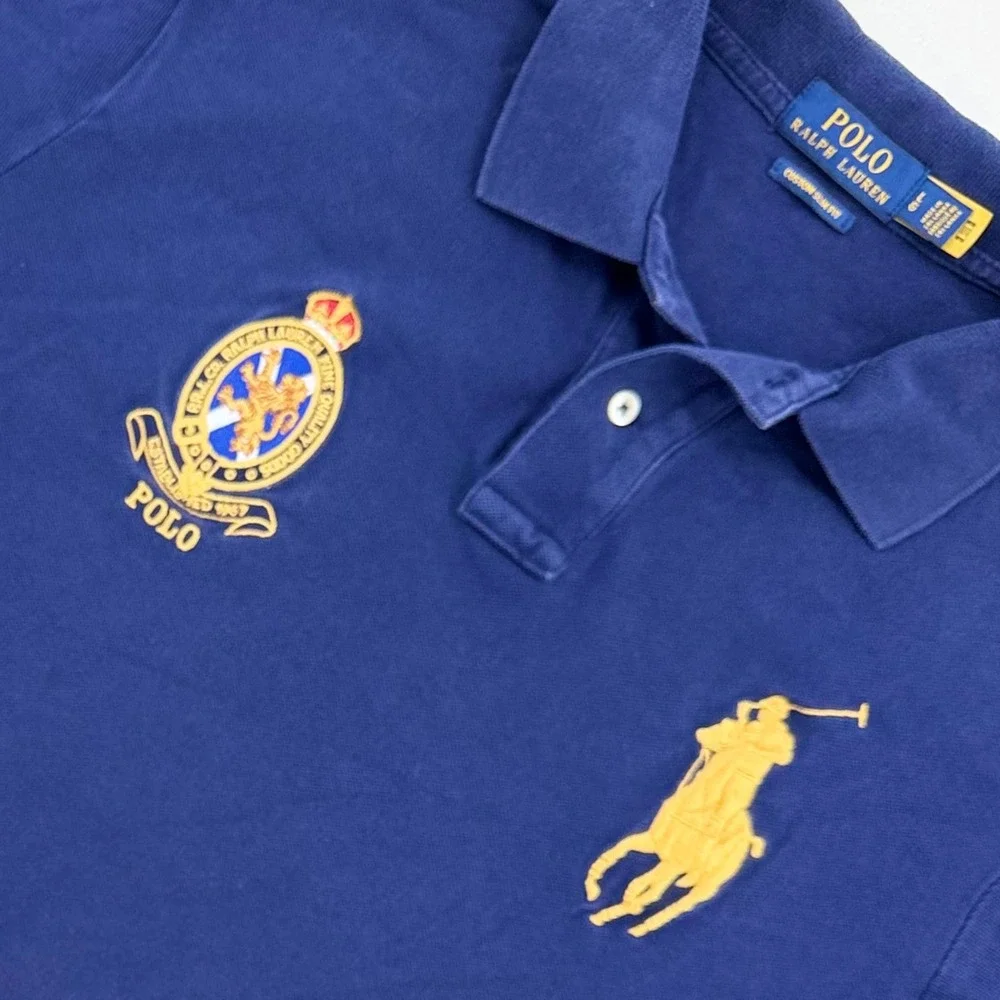 Polo Ralph Lauren Polo Shirt Men L Blue Big Pony Crest Slim Fit Good